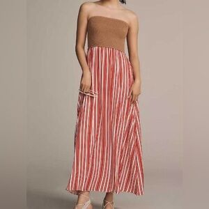 Anthropologie Strapless Red and White Dress